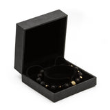 UNCOMMON Men's Beads Bracelet One Gold Jeweled Ring Charm Black Lava Beads