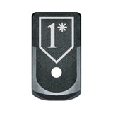 One Asterisk shield laser engraved on a grip extended magazine base plate for Glock 43