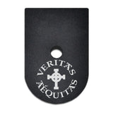 Veritas Aequitas and cross laser engraved on a magazine base plate for Springfield XD 9mm/40cal