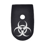 Biohazard sign laser engraved on a magazine base plate for Smith & Wesson M&P 40 caliber full size