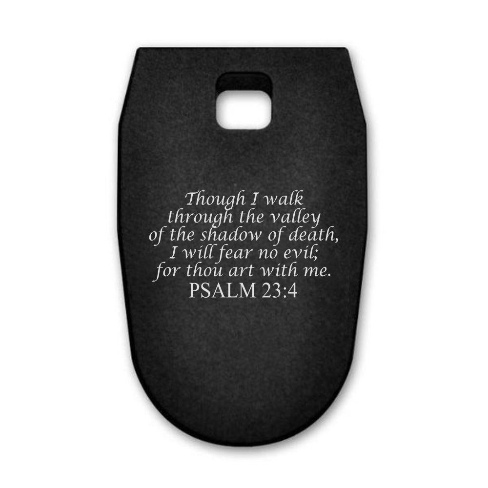 Psalms 23:4 laser engraved on a magazine base plate for Smith & Wesson M&P 9mm full size